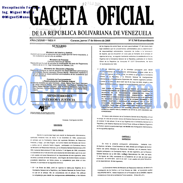 Gaceta Oficial 5760 del 17 Febrero 2005