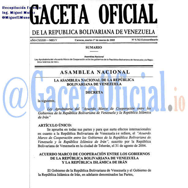 Gaceta Oficial 5762 del 1 Marzo 2005