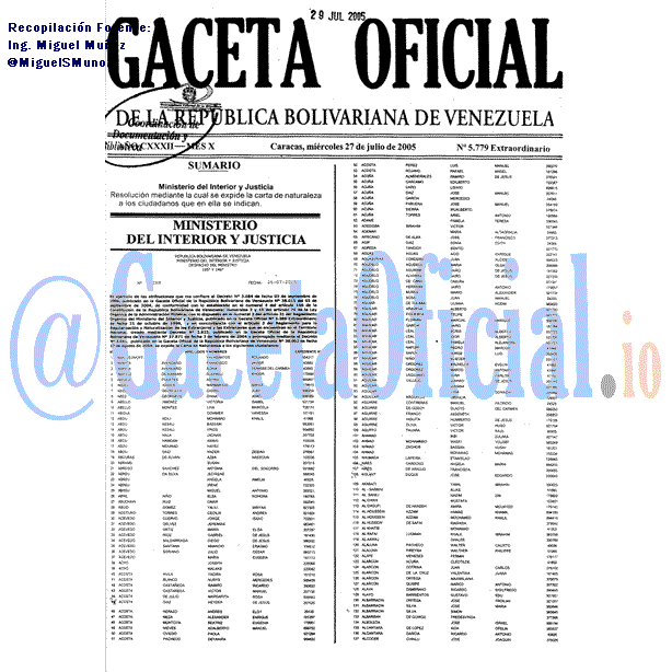 Gaceta Oficial 5779 del 27 Julio 2005