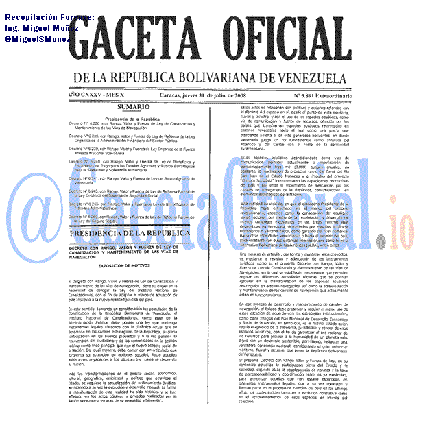 Gaceta Oficial 5891 del 31 Julio 2008