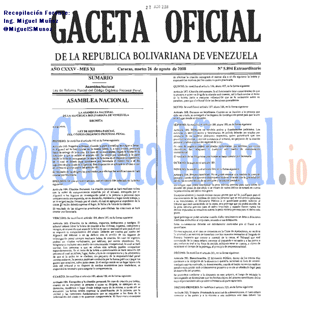 Gaceta Oficial de Venezuela #5894 del martes 26 agosto 2008 Gaceta Oficial 5894 del 26 Agosto 2008