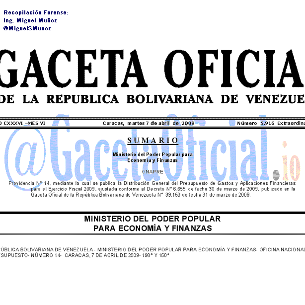 Gaceta Oficial 5916 del 7 Abril 2009