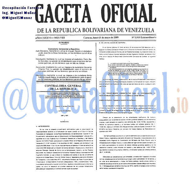 Gaceta Oficial 5919 del 11 Mayo 2009