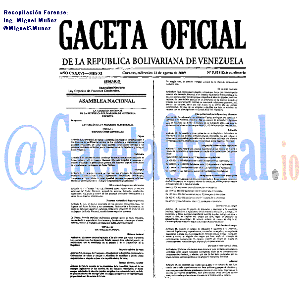 Gaceta Oficial 5928 del 12 Agosto 2009