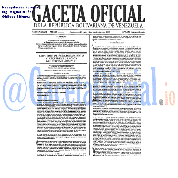 Gaceta Oficial 5936 del 18 Noviembre 2009