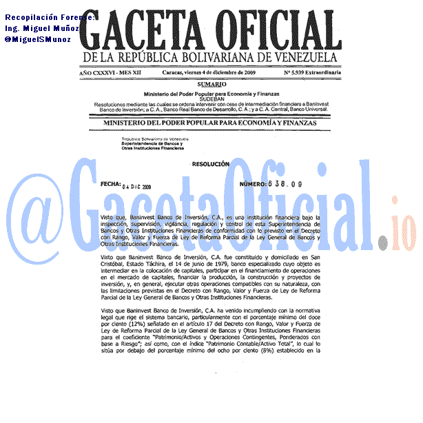 Gaceta Oficial 5939 del 4 Diciembre 2009