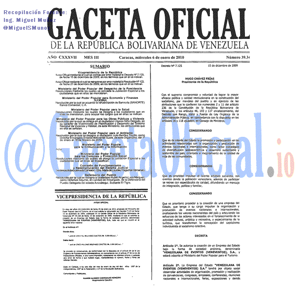 Gaceta Oficial 39340 del 6 Enero 2010