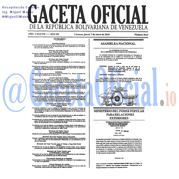 Gaceta Oficial 39341 del 7 Enero 2010