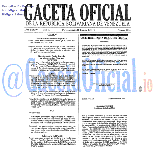 Gaceta Oficial 39344 del 12 Enero 2010