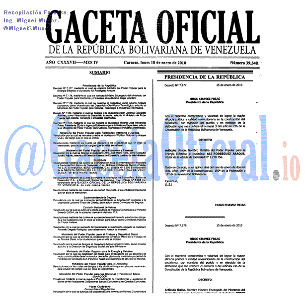 Gaceta Oficial 39348 del 18 Enero 2010