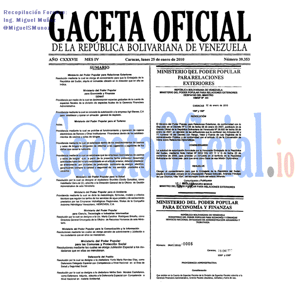 Gaceta Oficial 39353 del 25 Enero 2010
