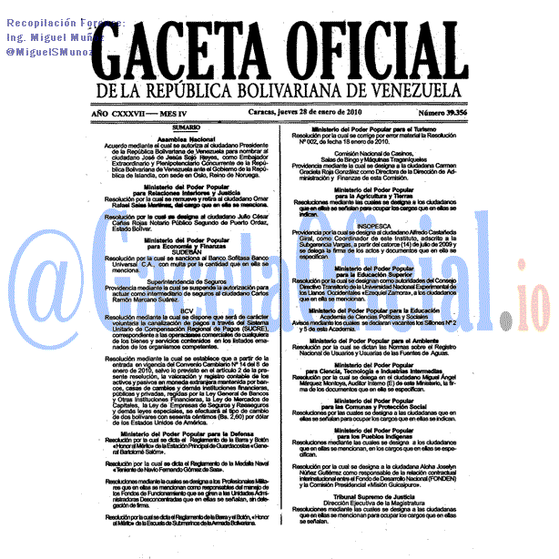 Gaceta Oficial 39356 del 28 Enero 2010