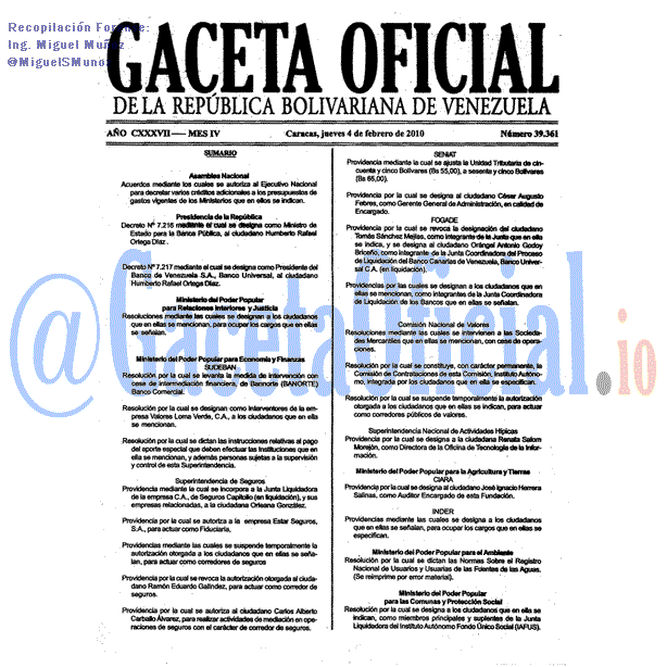 Gaceta Oficial 39361 del 4 Febrero 2010