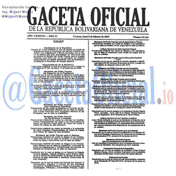 Gaceta Oficial 39363 del 8 Febrero 2010