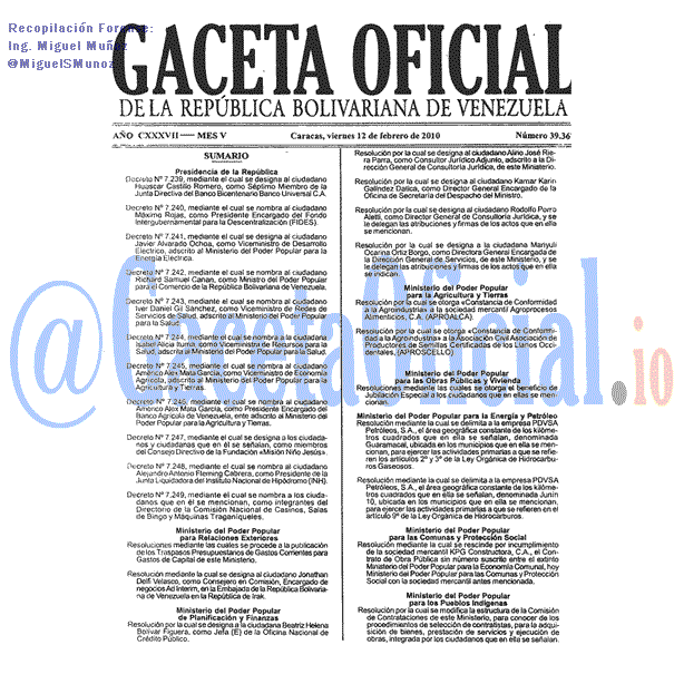 Gaceta Oficial 39367 del 12 Febrero 2010