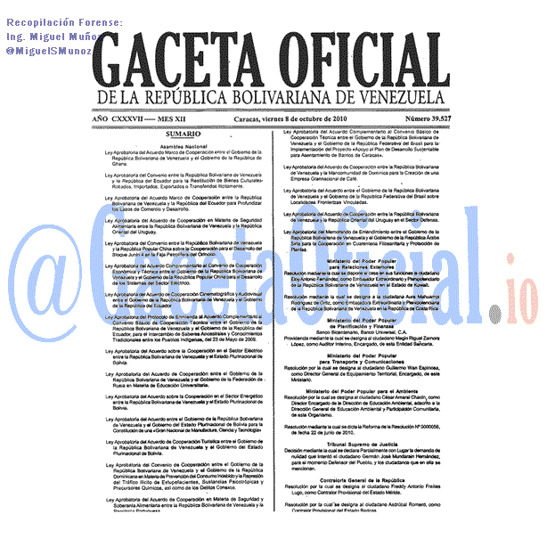 Gaceta Oficial 39527 del 8 Octubre 2010