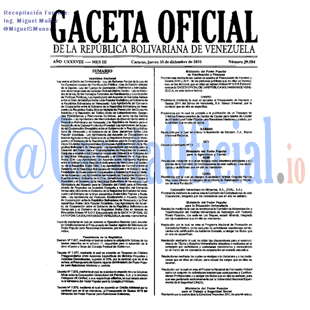 Gaceta Oficial 39584 del 30 Diciembre 2010