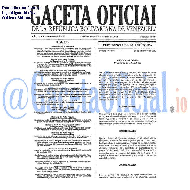 Gaceta Oficial 39586 del 4 Enero 2011