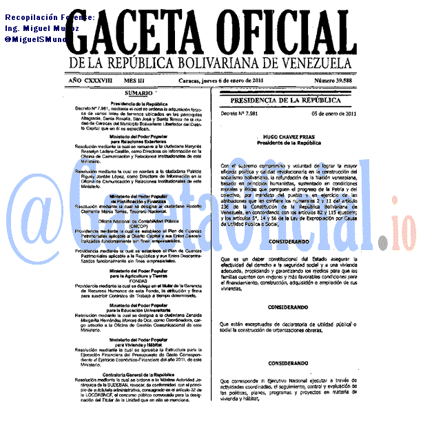 Gaceta Oficial 39588 del 6 Enero 2011