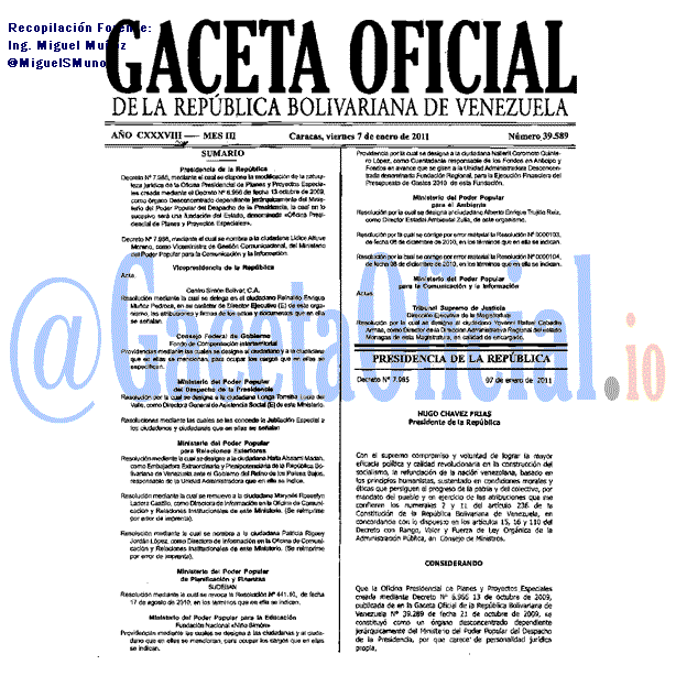 Gaceta Oficial 39589 del 7 Enero 2011