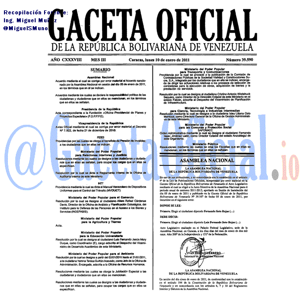 Gaceta Oficial 39590 del 10 Enero 2011