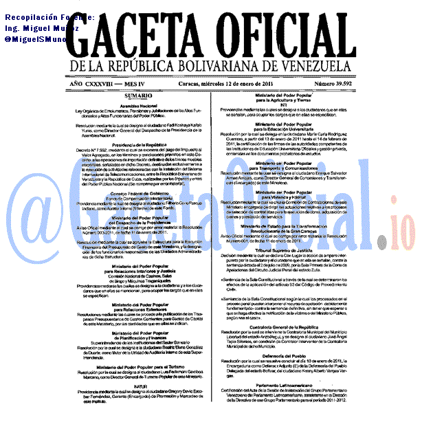 Gaceta Oficial 39592 del 12 Enero 2011