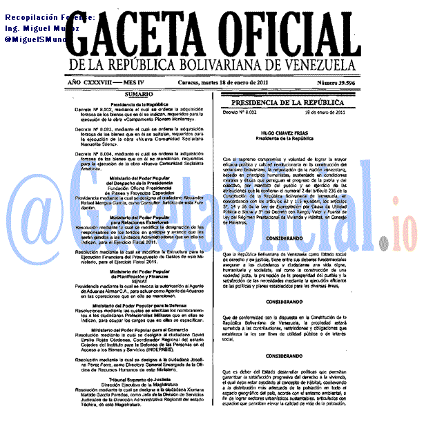 Gaceta Oficial 39596 del 18 Enero 2011