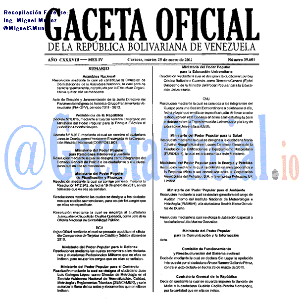 Gaceta Oficial 39601 del 25 Enero 2011