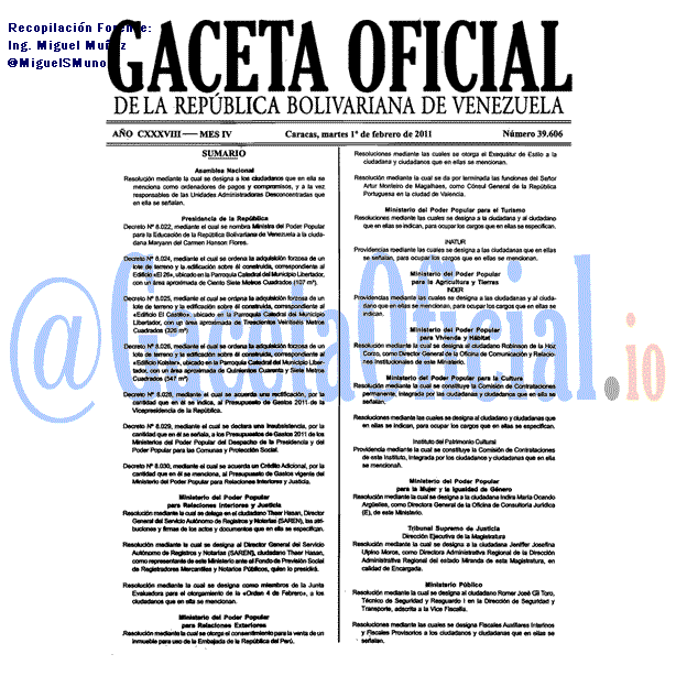 Gaceta Oficial 39606 del 1 Febrero 2011