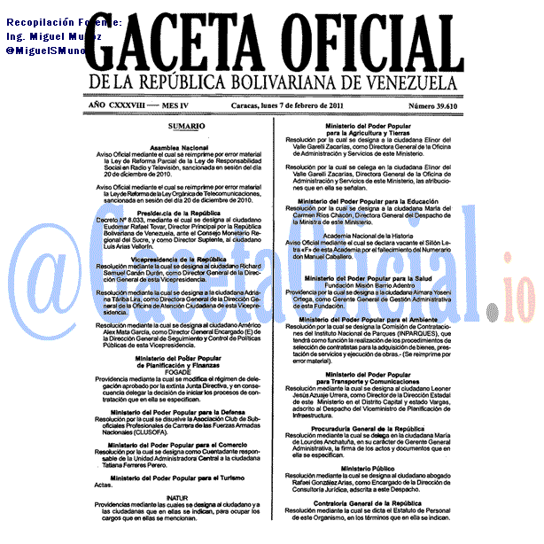 Gaceta Oficial 39610 del 7 Febrero 2011