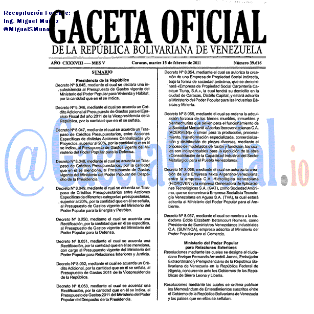Gaceta Oficial 39616 del 15 Febrero 2011