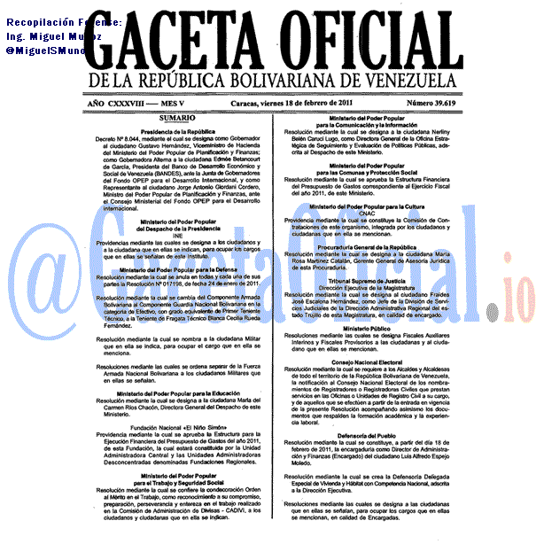 Gaceta Oficial 39619 del 18 Febrero 2011
