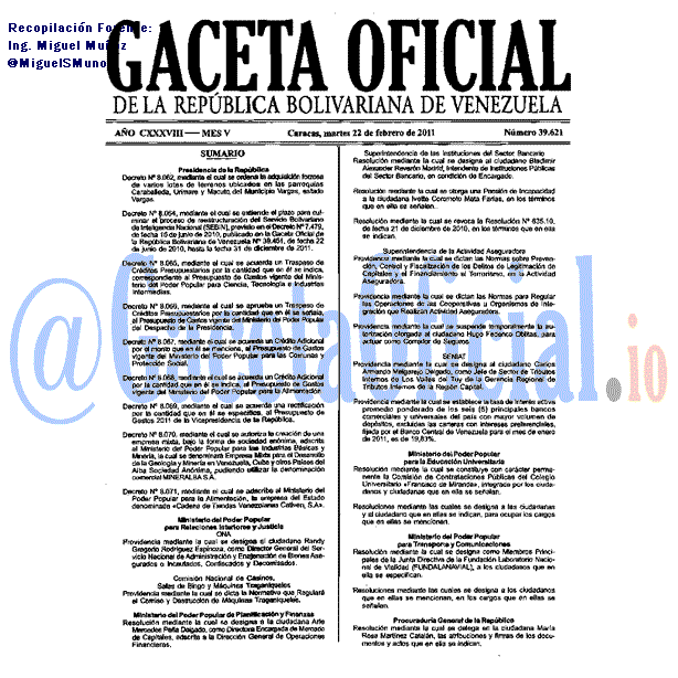 Gaceta Oficial 39621 del 22 Febrero 2011