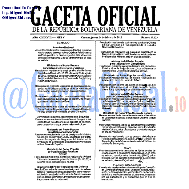 Gaceta Oficial 39623 del 24 Febrero 2011