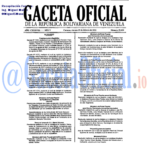 Gaceta Oficial 39624 del 25 Febrero 2011