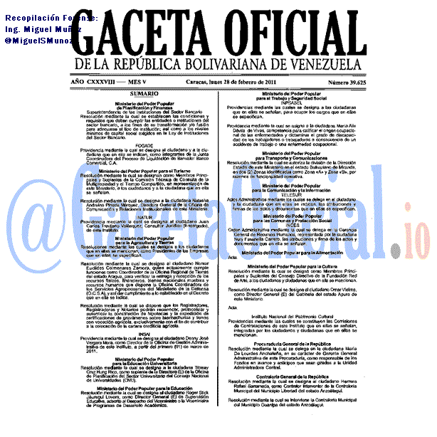 Gaceta Oficial 39625 del 28 Febrero 2011