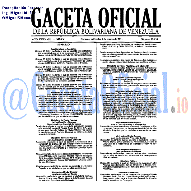 Gaceta Oficial 39630 del 9 Marzo 2011