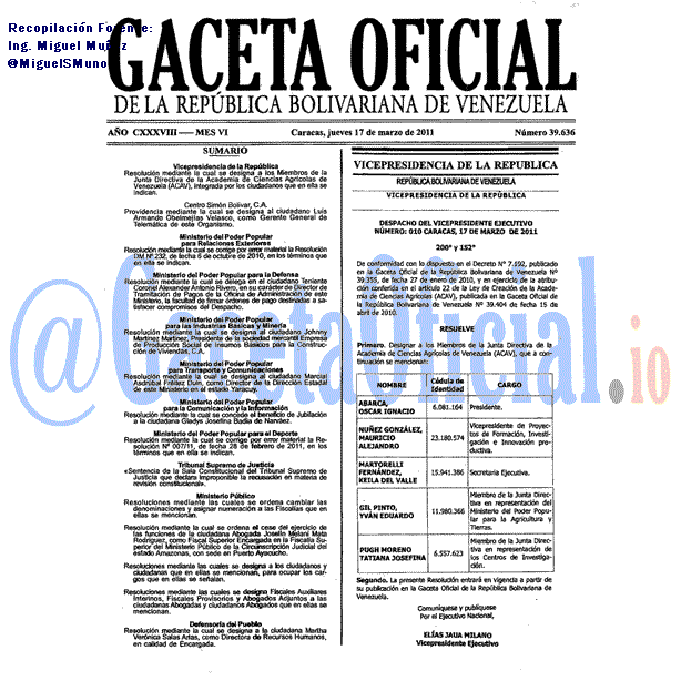 Gaceta Oficial 39636 del 17 Marzo 2011