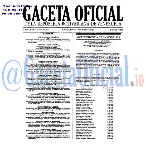 Gaceta Oficial 39637 del 18 Marzo 2011