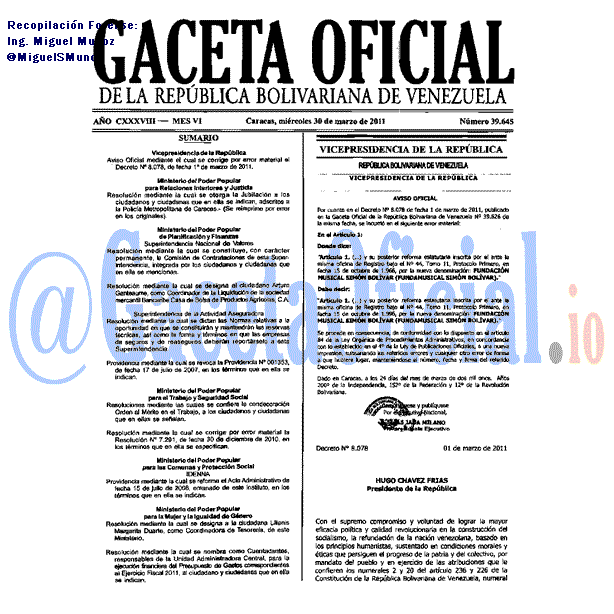 Gaceta Oficial 39645 del 30 Marzo 2011