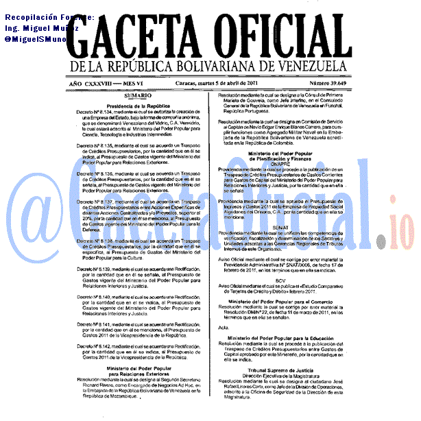Gaceta Oficial 39649 del 5 Abril 2011