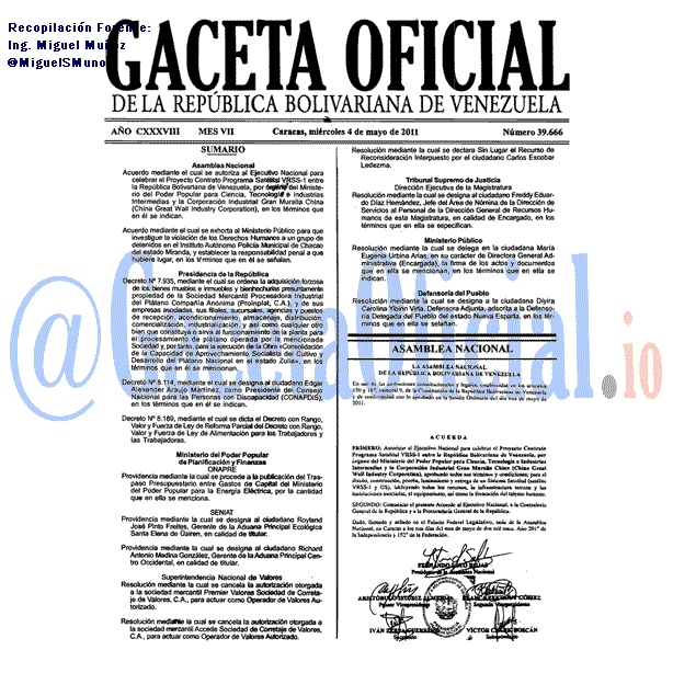 Gaceta Oficial 39666 del 4 Mayo 2011
