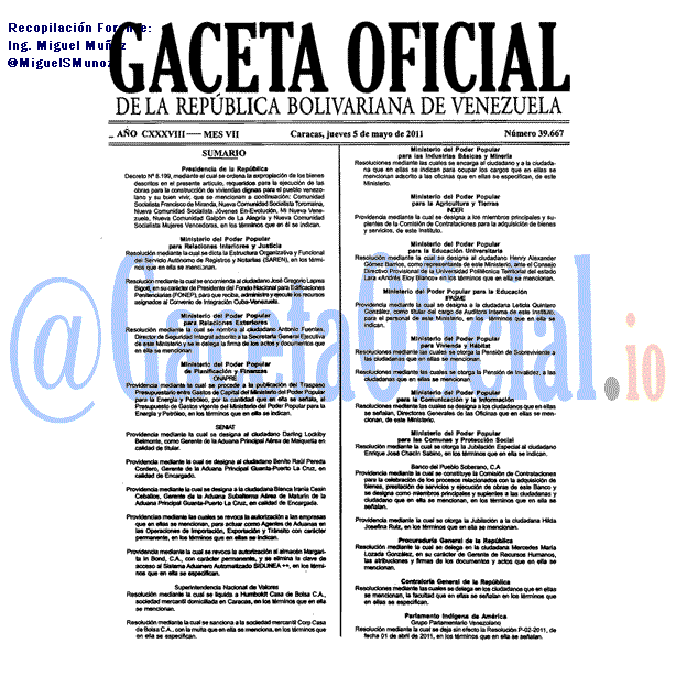 Gaceta Oficial 39667 del 5 Mayo 2011