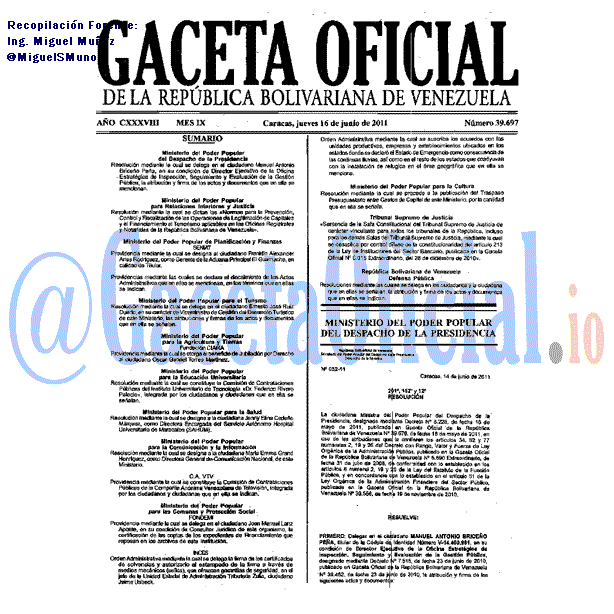 Gaceta Oficial 39697 del 16 Junio 2011
