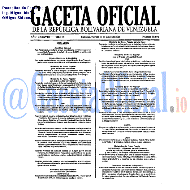 Gaceta Oficial 39698 del 17 Junio 2011