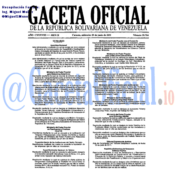 Gaceta Oficial 39704 del 29 Junio 2011