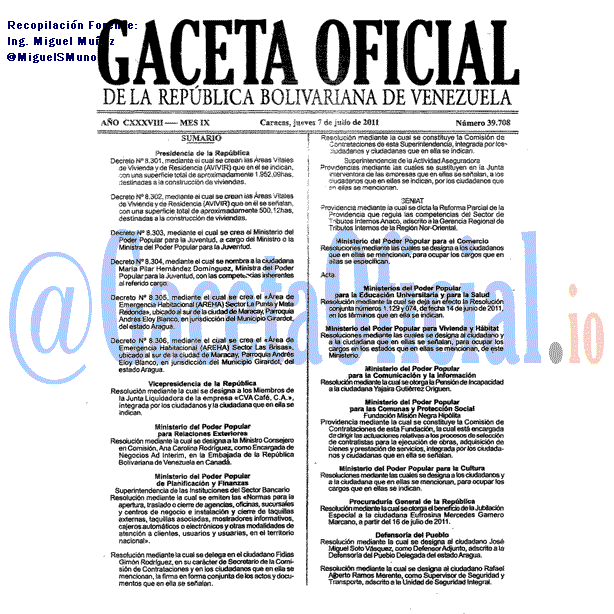 Gaceta Oficial 39708 del 7 Julio 2011