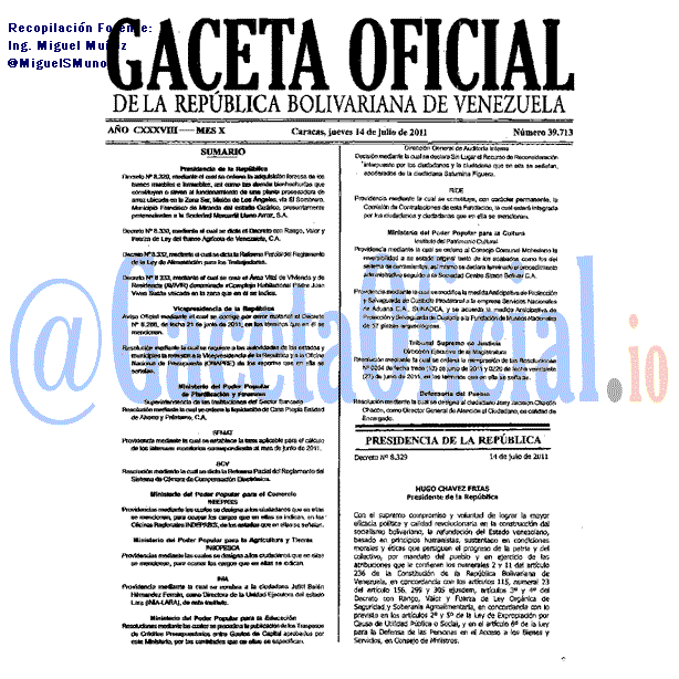 Gaceta Oficial 39713 del 14 Julio 2011