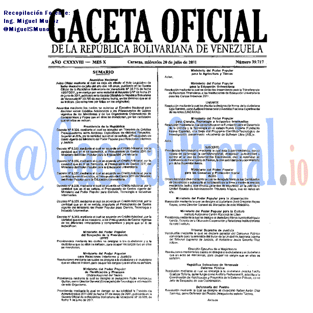 Gaceta Oficial 39717 del 20 Julio 2011