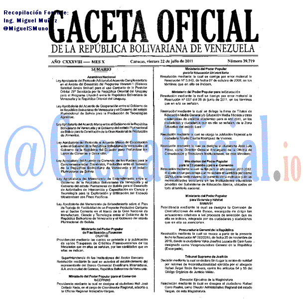Gaceta Oficial 39719 del 22 Julio 2011